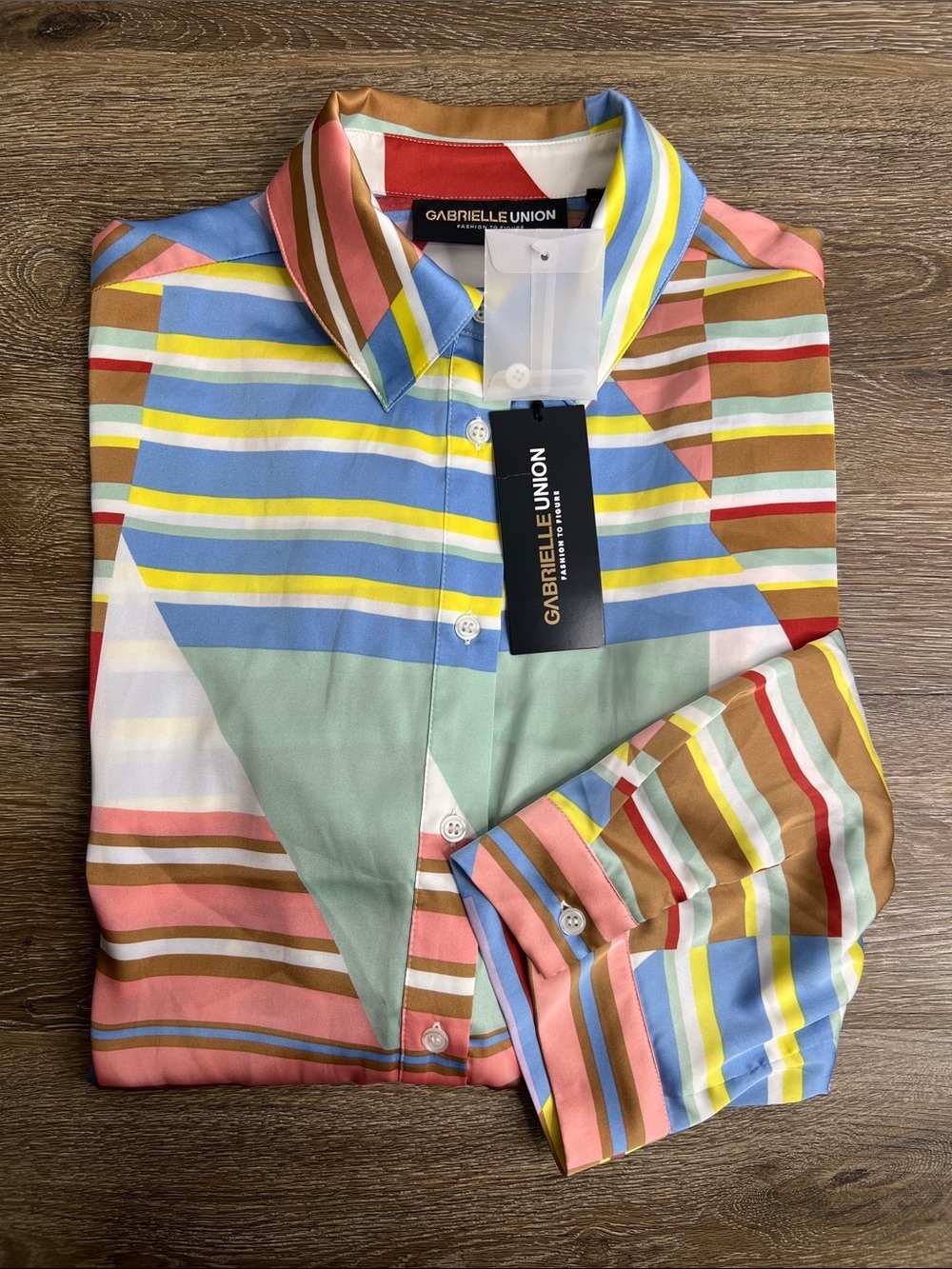 Gabrielle Union Geometric Print Button Front Tunic Blouse Size 0 NWT